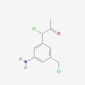 molecular formula C10H11Cl2NO B14061794 1-(3-Amino-5-(chloromethyl)phenyl)-1-chloropropan-2-one 