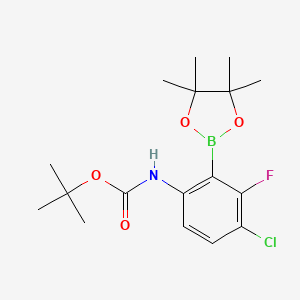 molecular formula C17H24BClFNO4 B14062282 Tert-butyl (4-chloro-3-fluoro-2-(4,4,5,5-tetramethyl-1,3,2-dioxaborolan-2-yl)phenyl)carbamate CAS No. 1384313-46-5