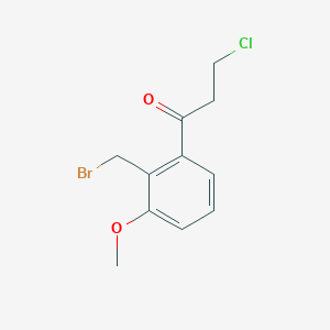 molecular formula C11H12BrClO2 B14062705 1-(2-(Bromomethyl)-3-methoxyphenyl)-3-chloropropan-1-one 