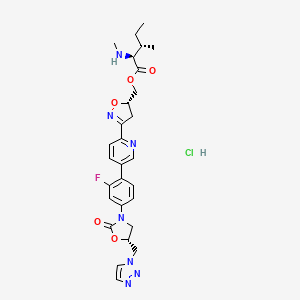molecular formula C28H33ClFN7O5 B14062911 (2S,3S)-((S)-3-(5-(4-((R)-5-((1H-1,2,3-triazol-1-yl)methyl)-2-oxooxazolidin-3-yl)-2-fluorophenyl)pyridin-2-yl)-4,5-dihydroisoxazol-5-yl)methyl 3-methyl-2-(methylamino)pentanoate hydrochloride 