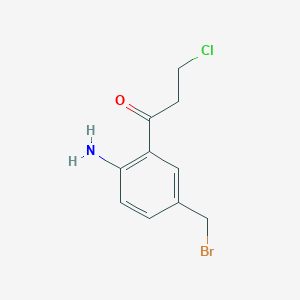 molecular formula C10H11BrClNO B14063303 1-(2-Amino-5-(bromomethyl)phenyl)-3-chloropropan-1-one 