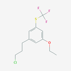 molecular formula C12H14ClF3OS B14063342 1-(3-Chloropropyl)-3-ethoxy-5-(trifluoromethylthio)benzene 