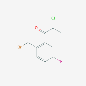 molecular formula C10H9BrClFO B14063348 1-(2-(Bromomethyl)-5-fluorophenyl)-2-chloropropan-1-one 