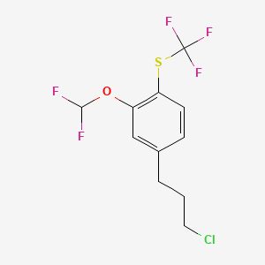 molecular formula C11H10ClF5OS B14063664 1-(3-Chloropropyl)-3-(difluoromethoxy)-4-(trifluoromethylthio)benzene 
