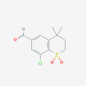 molecular formula C12H13ClO3S B1406396 8-Chloro-4,4-dimethylthiochroman-6-carbaldehyde 1,1-dioxide CAS No. 1350761-72-6