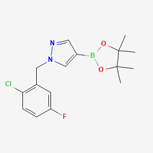 molecular formula C16H19BClFN2O2 B1406497 1H-Pyrazole, 1-[(2-chloro-5-fluorophenyl)methyl]-4-(4,4,5,5-tetramethyl-1,3,2-dioxaborolan-2-yl)- CAS No. 1604036-69-2