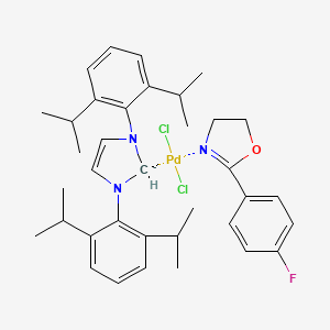 molecular formula C36H45Cl2FN3OPd- B14065279 Palladium, [1,3-bis[2,6-bis(1-methylethyl)phenyl]-1,3-dihydro-2H-imidazol-2-ylidene]dichloro[2-(4-fluorophenyl)-4,5-dihydrooxazole-kappaN3] 