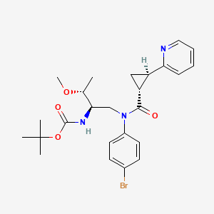 molecular formula C25H32BrN3O4 B14065367 tert-butyl ((2R,3R)-1-((1R,2R)-N-(4-bromophenyl)-2-(pyridin-2-yl)cyclopropanecarboxamido)-3-methoxybutan-2-yl)carbamate 