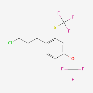 molecular formula C11H9ClF6OS B14065388 1-(3-Chloropropyl)-4-(trifluoromethoxy)-2-(trifluoromethylthio)benzene 