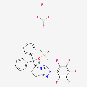 molecular formula C27H25BF9N3OSi B14066152 (S)-5-(Diphenyl((trimethylsilyl)oxy)methyl)-2-(perfluorophenyl)-6,7-dihydro-5H-pyrrolo[2,1-c][1,2,4]triazol-2-ium tetrafluoroborate 
