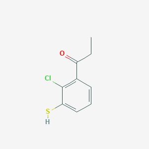 molecular formula C9H9ClOS B14066450 1-(2-Chloro-3-mercaptophenyl)propan-1-one 