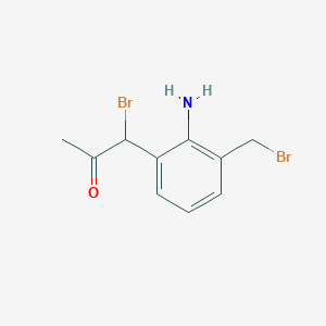 molecular formula C10H11Br2NO B14066469 1-(2-Amino-3-(bromomethyl)phenyl)-1-bromopropan-2-one 