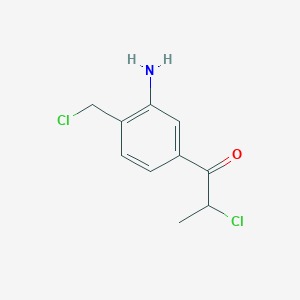 molecular formula C10H11Cl2NO B14066537 1-(3-Amino-4-(chloromethyl)phenyl)-2-chloropropan-1-one 