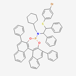 molecular formula C59H49BrNO2PS B14066576 N-[2-(4-bromophenyl)sulfanyl-1,2-diphenylethyl]-N-(cyclohexylmethyl)-10,16-diphenyl-12,14-dioxa-13-phosphapentacyclo[13.8.0.02,11.03,8.018,23]tricosa-1(15),2(11),3,5,7,9,16,18,20,22-decaen-13-amine 