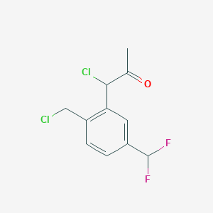 molecular formula C11H10Cl2F2O B14066832 1-Chloro-1-(2-(chloromethyl)-5-(difluoromethyl)phenyl)propan-2-one 