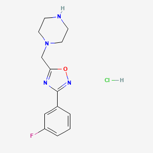 molecular formula C13H16ClFN4O B1406794 1-{[3-(3-Fluorophenyl)-1,2,4-oxadiazol-5-yl]methyl}piperazine hydrochloride CAS No. 1417567-74-8