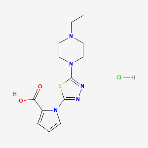 molecular formula C13H18ClN5O2S B1406797 1-[5-(4-Ethylpiperazin-1-yl)-1,3,4-thiadiazol-2-yl]-1H-pyrrole-2-carboxylic acid hydrochloride CAS No. 1417568-81-0