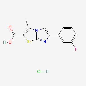 molecular formula C13H10ClFN2O2S B1406801 6-(3-Fluorophenyl)-3-methylimidazo[2,1-b]-[1,3]thiazole-2-carboxylic acid hydrochloride CAS No. 1417569-38-0