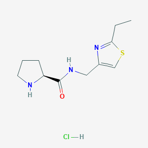 molecular formula C11H18ClN3OS B1406803 N-[(2-Ethyl-1,3-thiazol-4-yl)methyl]-L-prolinamide hydrochloride CAS No. 1417575-72-4