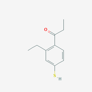 molecular formula C11H14OS B14068032 1-(2-Ethyl-4-mercaptophenyl)propan-1-one 