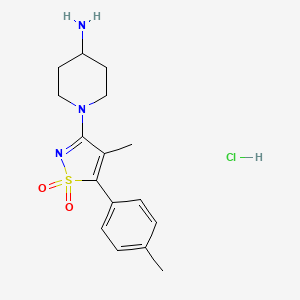 molecular formula C16H22ClN3O2S B1406823 1-[4-Methyl-5-(4-methylphenyl)-1,1-dioxidoisothiazol-3-yl]piperidin-4-amine hydrochloride CAS No. 1417567-35-1