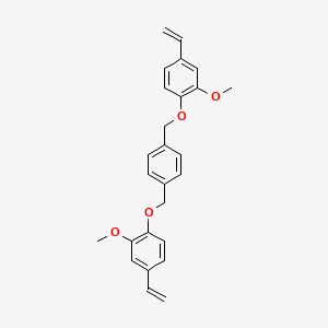 molecular formula C26H26O4 B14068306 Benzene, 1,4-bis[(4-ethenyl-2-methoxyphenoxy)methyl]- CAS No. 100678-04-4