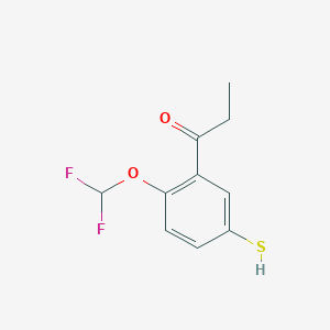 molecular formula C10H10F2O2S B14068426 1-(2-(Difluoromethoxy)-5-mercaptophenyl)propan-1-one 