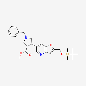 molecular formula C27H36N2O4Si B14068798 trans-Methyl 1-benzyl-4-(2-((tert-butyldimethylsilyloxy)methyl)furo[3,2-b]pyridin-6-yl)pyrrolidine-3-carboxylate 