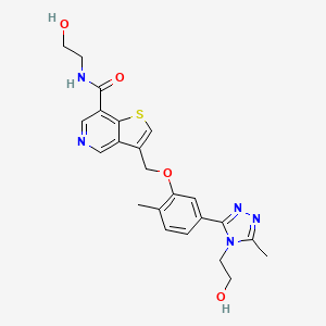 molecular formula C23H25N5O4S B14069071 3-{5-[4-(2-hydroxy-ethyl)-5-methyl-4H-[1,2,4]triazol-3-yl]-2-methyl-phenoxymethyl}-thieno[3,2-c]pyridine-7-carboxylic acid (2-hydroxy-ethyl)-amide 