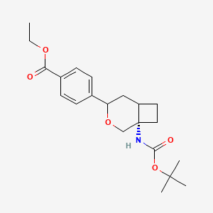 molecular formula C21H29NO5 B14069541 Ethyl rel-4-((1S,4S,6R)-1-((tert-butoxycarbonyl)amino)-3-oxabicyclo[4.2.0]octan-4-yl)benzoate 