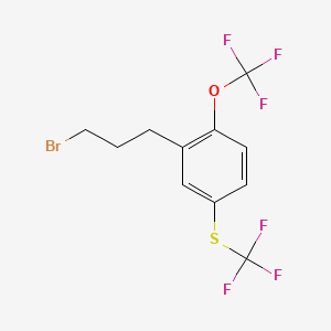 molecular formula C11H9BrF6OS B14070259 1-(3-Bromopropyl)-2-(trifluoromethoxy)-5-(trifluoromethylthio)benzene 