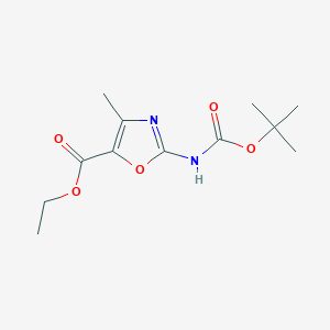 molecular formula C12H18N2O5 B1407123 Ethyl 2-(tert-butoxycarbonylamino)-4-methyl-oxazole-5-carboxylate CAS No. 1187437-01-9