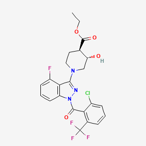 molecular formula C23H20ClF4N3O4 B14071314 ethyl (3S,4R)-1-(1-(2-chloro-6-(trifluoromethyl)benzoyl)-4-fluoro-1H-indazol-3-yl)-3-hydroxypiperidine-4-carboxylate 