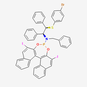 molecular formula C47H33BrI2NO2PS B14071323 N-benzyl-N-[(1S,2R)-2-(4-bromophenyl)sulfanyl-1,2-diphenylethyl]-10,16-diiodo-12,14-dioxa-13-phosphapentacyclo[13.8.0.02,11.03,8.018,23]tricosa-1(15),2(11),3,5,7,9,16,18,20,22-decaen-13-amine 