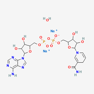 molecular formula C21H29N7Na2O15P2 B14071424 disodium;[[5-(6-aminopurin-9-yl)-3,4-dihydroxyoxolan-2-yl]methoxy-oxidophosphoryl] [5-(3-carbamoyl-4H-pyridin-1-yl)-3,4-dihydroxyoxolan-2-yl]methyl phosphate;hydrate 