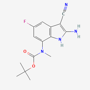 molecular formula C15H17FN4O2 B14071715 Tert-butyl 2-amino-3-cyano-5-fluoro-1H-indol-7-yl(methyl)carbamate 