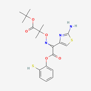 molecular formula C19H23N3O5S2 B14071866 Tert-butyl 2-[[1-(2-amino-1,3-thiazol-4-yl)-2-oxo-2-(2-sulfanylphenoxy)ethylidene]amino]oxy-2-methylpropanoate 
