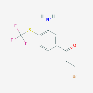 molecular formula C10H9BrF3NOS B14072364 1-(3-Amino-4-(trifluoromethylthio)phenyl)-3-bromopropan-1-one 