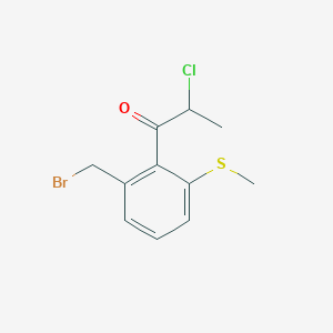 molecular formula C11H12BrClOS B14072577 1-(2-(Bromomethyl)-6-(methylthio)phenyl)-2-chloropropan-1-one 