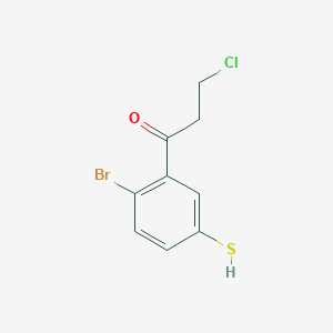 molecular formula C9H8BrClOS B14072688 1-(2-Bromo-5-mercaptophenyl)-3-chloropropan-1-one 