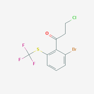 molecular formula C10H7BrClF3OS B14072720 1-(2-Bromo-6-(trifluoromethylthio)phenyl)-3-chloropropan-1-one 