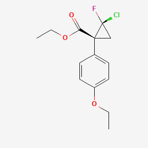 molecular formula C14H16ClFO3 B14072839 Cyclopropanecarboxylic acid, 2-chloro-1-(4-ethoxyphenyl)-2-fluoro-, ethyl ester, trans- CAS No. 101492-46-0