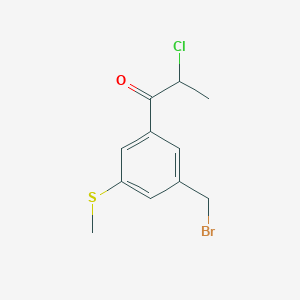molecular formula C11H12BrClOS B14073258 1-(3-(Bromomethyl)-5-(methylthio)phenyl)-2-chloropropan-1-one CAS No. 1804170-00-0
