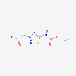 molecular formula C8H11N3O4S B140734 Methyl 2-(5-((ethoxycarbonyl)amino)-1,2,4-thiadiazol-3-yl)acetate CAS No. 150215-07-9