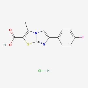 molecular formula C13H10ClFN2O2S B1407362 6-(4-Fluorophenyl)-3-methylimidazo[2,1-b]-[1,3]thiazole-2-carboxylic acid hydrochloride CAS No. 1417567-70-4