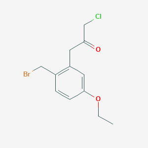 molecular formula C12H14BrClO2 B14073845 1-(2-(Bromomethyl)-5-ethoxyphenyl)-3-chloropropan-2-one 