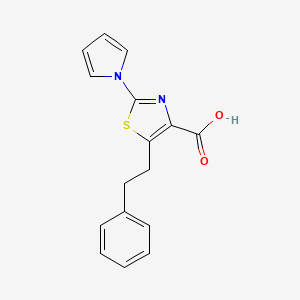 molecular formula C16H14N2O2S B1407389 5-(2-phenylethyl)-2-(1H-pyrrol-1-yl)-1,3-thiazole-4-carboxylic acid CAS No. 1573547-70-2