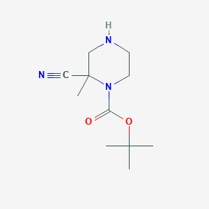 molecular formula C11H19N3O2 B14074020 tert-Butyl 2-cyano-2-methylpiperazine-1-carboxylate 