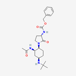 molecular formula C24H36N4O4 B14074130 benzyl (S)-1-((1S,2R,4R)-2-acetamido-4-(tert-butylamino)cyclohexyl)-2-oxopyrrolidin-3-ylcarbamate 