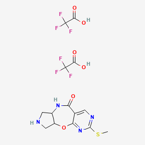 molecular formula C14H14F6N4O6S B1407464 2-(Methylthio)-6,6a,7,8,9,9a-hexahydro-5H-pyrimido[5,4-f]-pyrrolo[3,4-b][1,4]oxazepin-5-one bis(trifluoroacetate) CAS No. 1417567-30-6